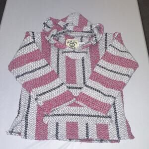 Baja Joe Pink Gray Striped Pullover Hoodie kids XL Long Sleeve